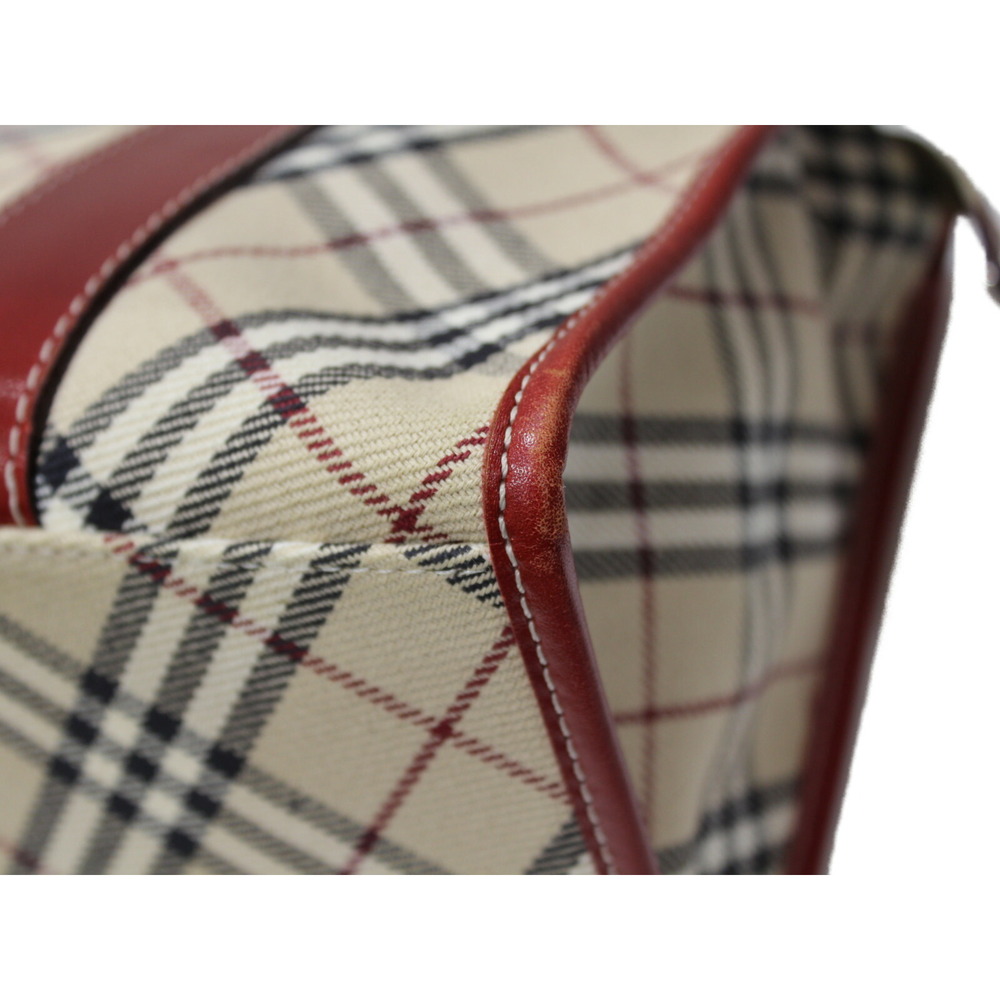 Burberry Leather Beige Nova Handbag Check Canvas Tan Red - Picture 5 of 7